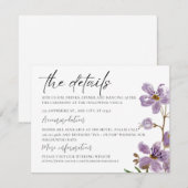 Paarse Boho Waterverf Orchideeën Trouwreceptie Informatiekaartje (Voorkant / Achterkant)