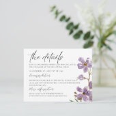 Paarse Boho Waterverf Orchideeën Trouwreceptie Informatiekaartje (Staand voorkant)