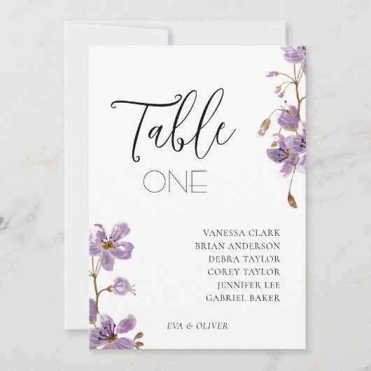 Paarse Boho Waterverf Orchideeën Trouwtafelkaart Kaart (Voorkant)