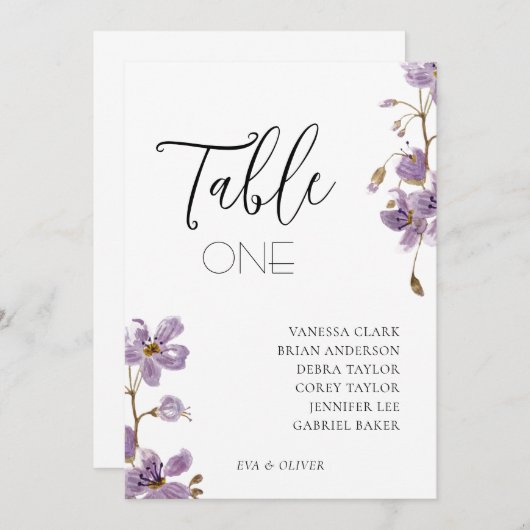 Paarse Boho Waterverf Orchideeën Trouwtafelkaart Kaart (Voorkant / Achterkant)