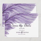 Paarse Boho Waterverf Whimsical Feather Wedding Save The Date (Voorkant / Achterkant)