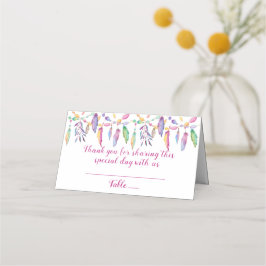 Paarse Boho Wedding Feather Indiaanse Indiaan Plaatskaartje