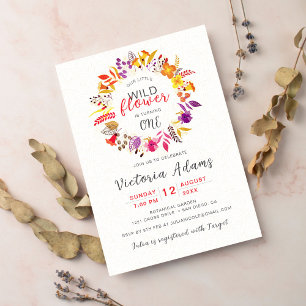 Paarse Boho Wilde Bloemenkrans Geboorte Foliage Kaart