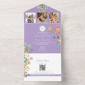 Paarse Boho Wildflower bruiloft All In One Uitnodiging (Binnen)