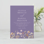 Paarse Boho Wildflower Garden Wedding Kaart (Staand voorkant)