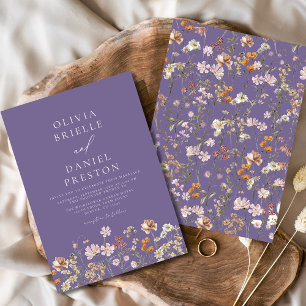 Paarse Boho Wildflower Garden Wedding Kaart