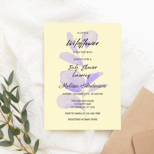 Paarse Boho Wildflower Geboortekaart Uitnodiging