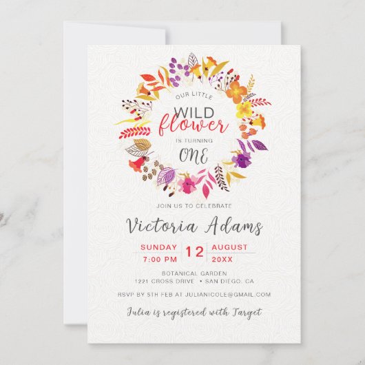 Paarse Boho Wildflower Krans Foliage Verjaardag Kaart (Voorkant)