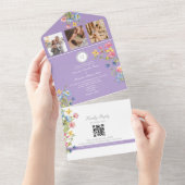 Paarse Boho Wildflower Trouwfeest All In One Uitnodiging (Afscheurbaar)