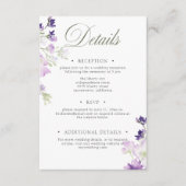Paarse Boho Wildflowers White Wedding Details Informatiekaartje (Voorkant)