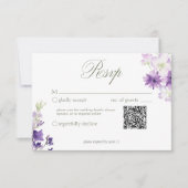 Paarse Boho Wildflowers White Wedding QR RSVP Kaartje (Voorkant)