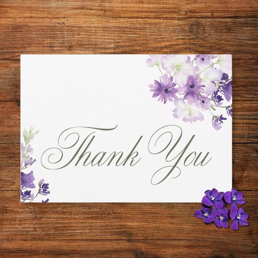 Paarse Boho Wildflowers Witte bruiloft Bedankkaart