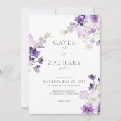 Paarse Boho Wildflowers Witte bruiloft Kaart (Voorkant)