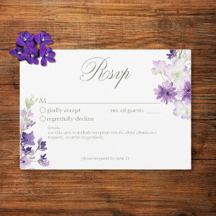 Paarse Boho Wildflowers Witte bruiloft RSVP Kaartje