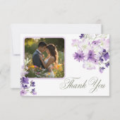 Paarse Boho Wildflowers Witte Trouwfoto Bedankkaart (Voorkant)