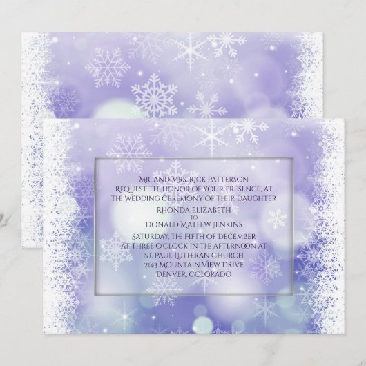 Paarse Bokah Snowflakes Winter Weddenschap Kaart (Voorkant / Achterkant)