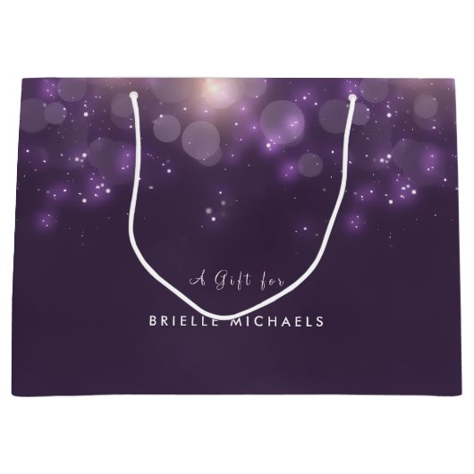 Paarse Bokeh Elegant Sparkle Glow met naam Large Cadeautasje (Voorkant)