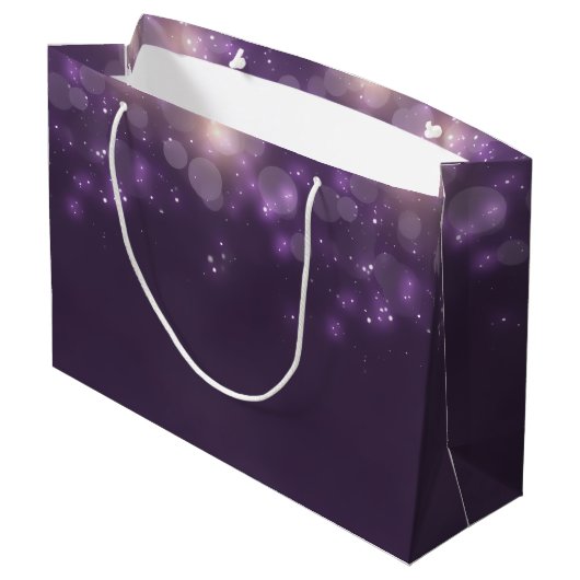 Paarse Bokeh Elegant Sparkle Glow met naam Large Cadeautasje (Achterkant Gekanteld)