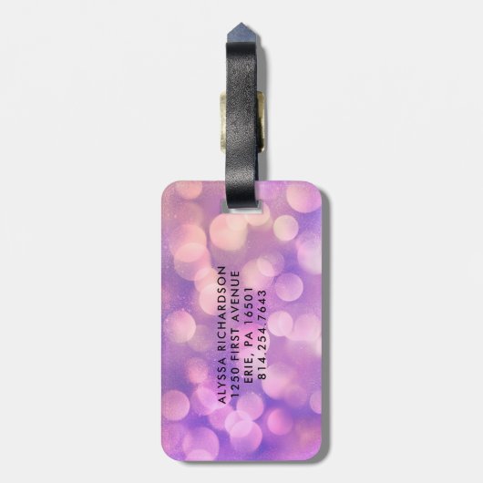 Paarse Bokeh en Typografie | avontuurtijd Bagagelabel (Achterkant verticaal)