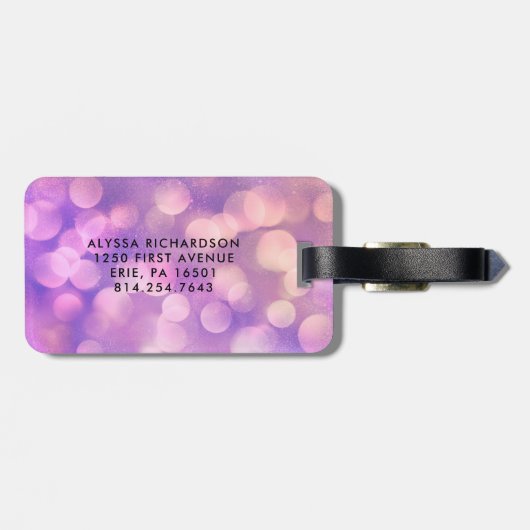 Paarse Bokeh en Typografie | avontuurtijd Bagagelabel (Achterkant horizontaal)