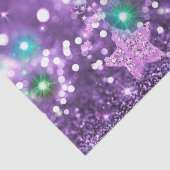 Paarse Bokeh Faux Glitter & Colorful Shining Stars Tissuepapier (Detail)