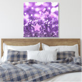 Paarse Bokeh Faux Glitter & Stars Canvas Afdruk (Insitu (Slaapkamer))