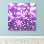 Paarse Bokeh Faux Glitter & Stars Canvas Afdruk (Insitu (Houten vloer))