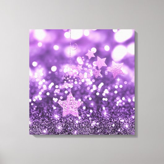 Paarse Bokeh Faux Glitter & Stars Canvas Afdruk (Voorkant)