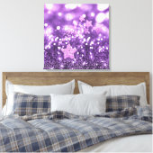 Paarse Bokeh Faux Glitter & Stars Canvas Afdruk (Insitu (Slaapkamer))