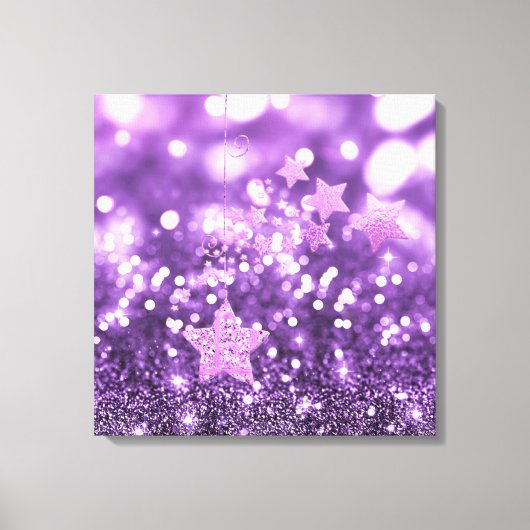 Paarse Bokeh Faux Glitter & Stars Canvas Afdruk (Voorkant)