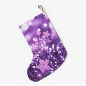 Paarse Bokeh Faux Glitter & Stars Kleine Kerstsok (Achterkant (Hangend))