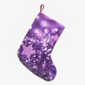 Paarse Bokeh Faux Glitter & Stars Kleine Kerstsok (Voorkant (Hangend))