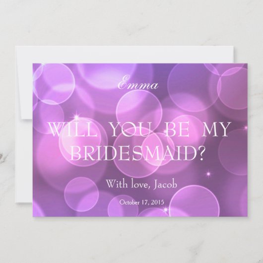 Paarse Bokeh Glitter zal je mijn Bridesmaid zijn Kaart (Voorkant)