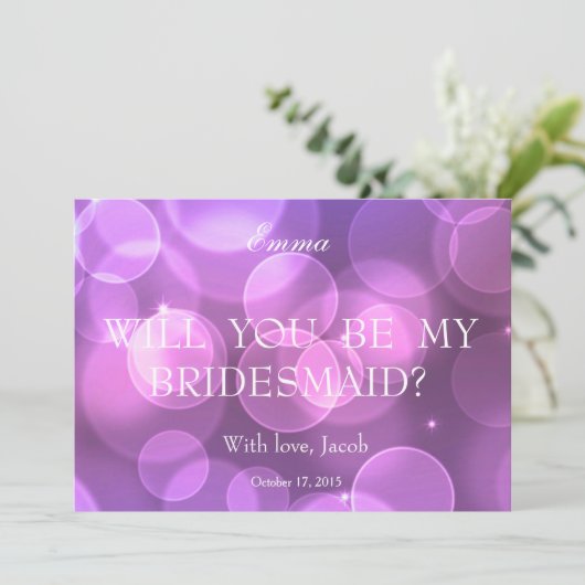 Paarse Bokeh Glitter zal je mijn Bridesmaid zijn Kaart (Staand voorkant)