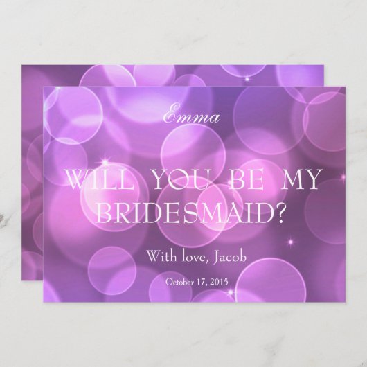 Paarse Bokeh Glitter zal je mijn Bridesmaid zijn Kaart (Voorkant / Achterkant)