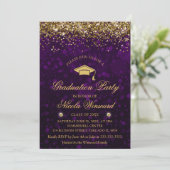 Paarse Bokeh & Gold Glitter Graduparty Kaart (Staand voorkant)