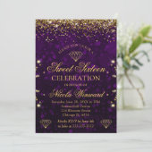 Paarse Bokeh & Gold Glitter Sweet 16 Kaart (Staand voorkant)