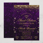 Paarse Bokeh & Gold Glitter Sweet 16 Kaart (Voorkant / Achterkant)