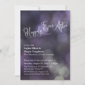 Paarse Bokeh Licht "Happily Ever After" Typografie Kaart (Voorkant)
