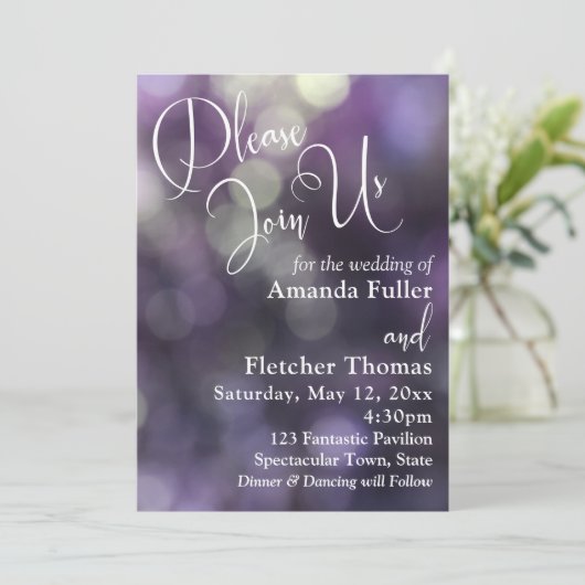 Paarse Bokeh Licht & Typografie 32 Bruiloft 2 Kaart (Staand voorkant)