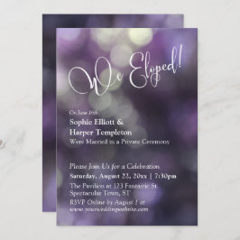 Paarse Bokeh Licht & "We Eloped" Typografie Kaart