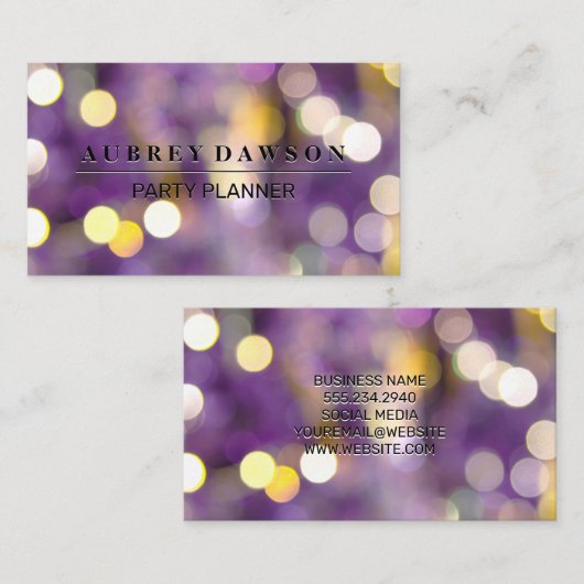 Paarse Bokeh-lichten Visitekaartje (Voorkant / Achterkant)