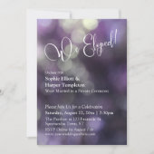 Paarse Bokeh Light & "We Eloped" Typografie Kaart (Voorkant)