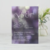 Paarse Bokeh Light & "We Eloped" Typografie Kaart (Staand voorkant)