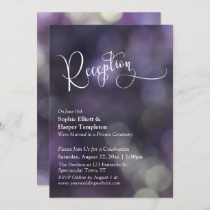 Paarse Bokeh Light Wedding Reception Typografie Kaart