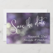 Paarse Bokeh, Modern Script Save the Date (Voorkant)