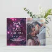 Paarse Bokeh Sparkle Design Weddenschap bespaart d Save The Date (Staand voorkant)
