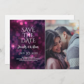 Paarse Bokeh Sparkle Design Weddenschap bespaart d Save The Date (Voorkant / Achterkant)