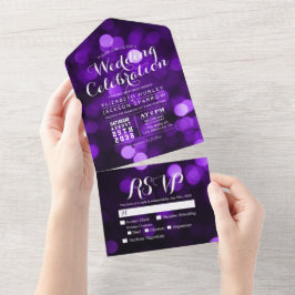 Paarse Bokeh Sparkle Glitter Lights Weddenschap RS All In One Uitnodiging