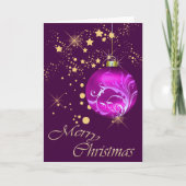 Paarse bol goud sterren kerst feestdagen kaart (Voorkant)
